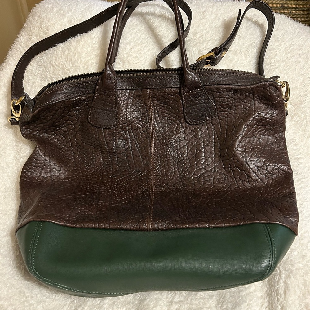 Vintage Brown and Green Leather Shoulder Bag